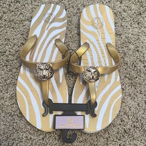 Reserved Tan & White Zebra Strap Flip Flops